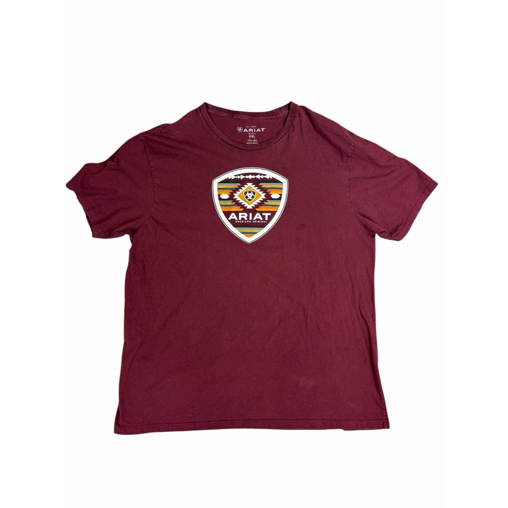 Ariat Mens 2XL Burgundy Aztec Graphic T Shirt Western Tribal Cotton Tee